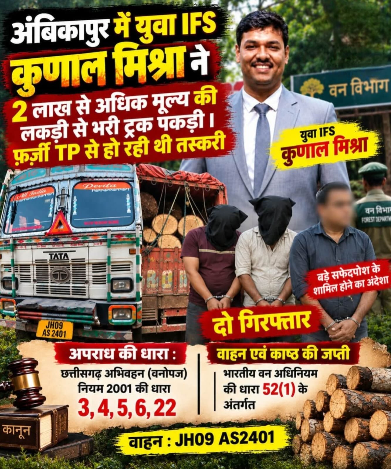 लकड़ी तस्करी पर वन विभाग का बड़ा प्रहार