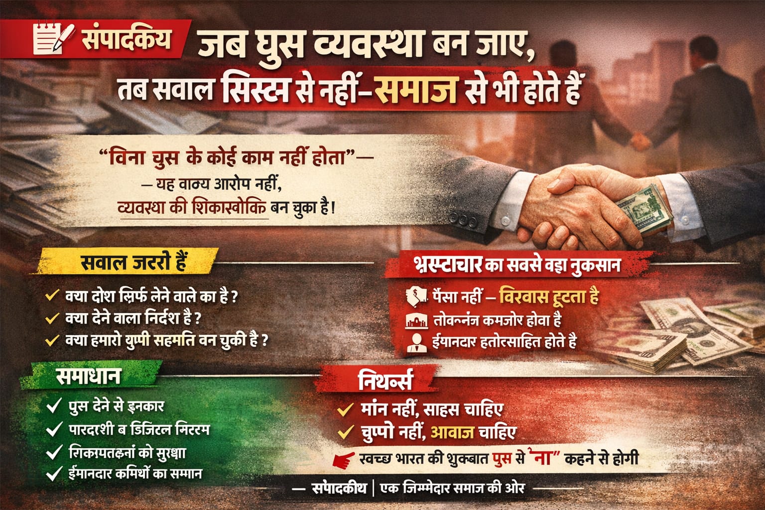 भ्रष्टाचार पर सवाल- सरकार से पहले समाज से- आदित्य कुमार
